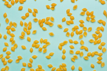 Raw conchiglie rigate pasta many