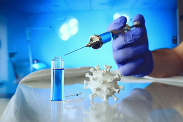 syringe and ampoule, coronavirus vaccine, concept medicine vaccination protection covid 19