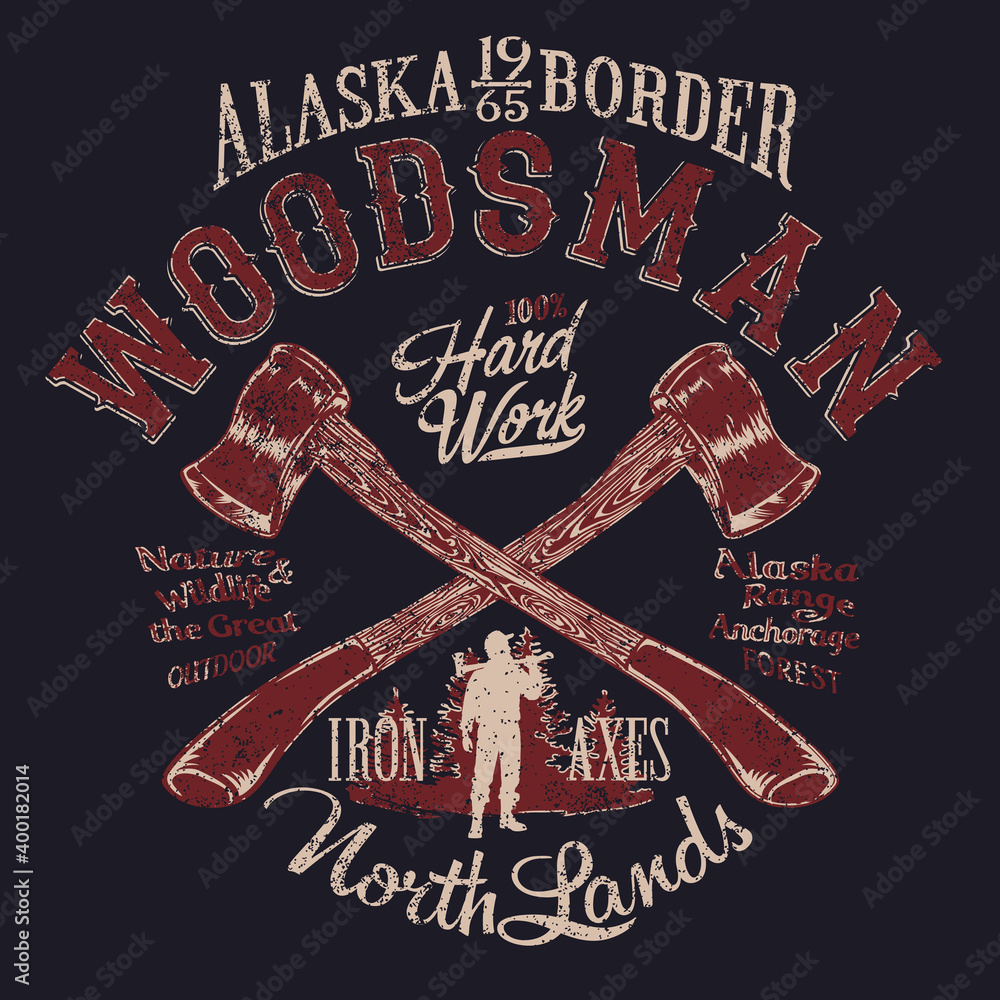 Wall mural alaska outdoor woodsman vector artwork for boy t shirt grunge effect in separate layers