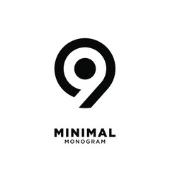 abstract pin initial number 9 simple vector design isolated background - obrazy, fototapety, plakaty