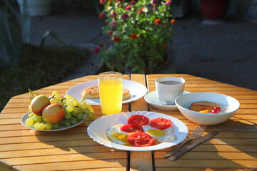 still life with fruit and juice