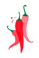 Vector graphics with fruits of cayenne peppers. Illustration with hot chili peppers. Design element for condiments or sauces. Isolated silhouettes of vegetables. Spicy seasoning.