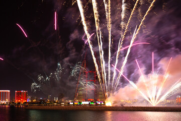 Fireworks on the occasion of Bahrain National Day at Bahrain bay, December 16, 2020