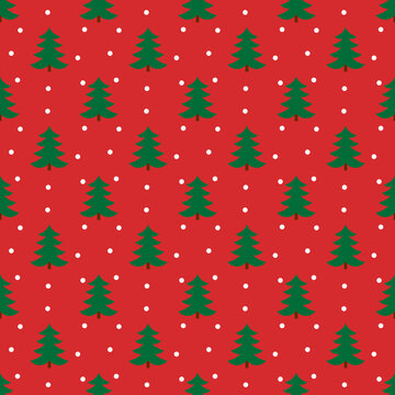 Christmas Trees Red And Green Pattern. Vector Illustration.