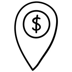 Dollar inside location pointer, bank location concept.