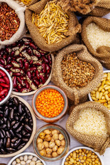 Assorted different types of beans and cereals grains