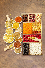 Assorted different types of beans and cereals grains