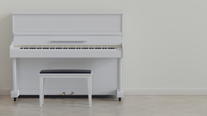 Luxury white crema living room interior with a white piano  light. 3d rendering © volodyar