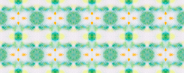 Seamless Pattern. Traditional Indian Fabric. Watercolor Seamless Tie Dye. Endless Watercolor Batik. Green Tribal Textile. Vintage Geometric Texture. Bright Vintage Endless Ornament.