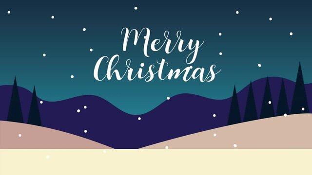 happy merry christmas lettering animation with landscape scene