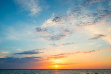 Beautiful orange sunset on the sea landscape