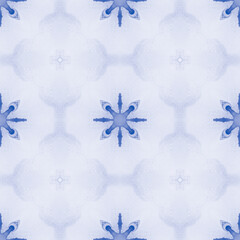 Watercolor Tile. Vintage Texture. Antique Ceramic Tile. Watercolor Italian Tile. Floral Ornament. Mosaic Hand Drawn Pattern. Blue Floral Ornament. Bohemian Moroccan Pattern. Indigo Design.