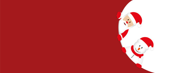 red christmas banner with cute santa claus and snowman vector illustration EPS10