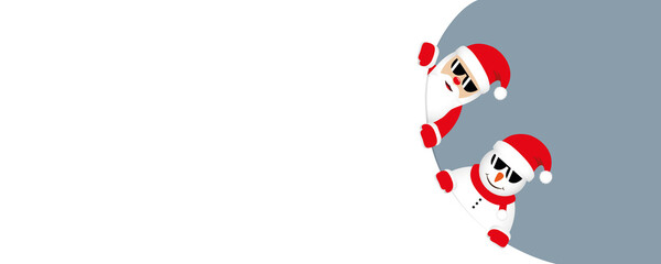 red christmas banner with cute santa claus and snowman with sunglasses vector illustration EPS10