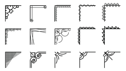 Set Hand Draw Of Corners Different Shapes Decoration Vector Design Doodle Sketch Style For Wedding And Banner