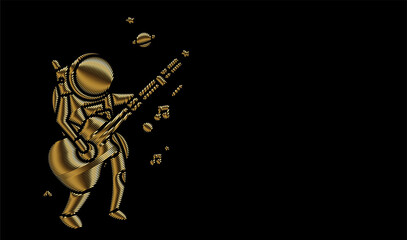 Fototapeta na wymiar Gold Astronaut in Playing Guitar, Particle Vector illustration.