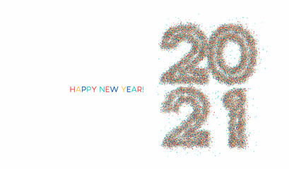 Happy New Year 2021 Particle Text Typography Design Banner Poster, Vector illustration.