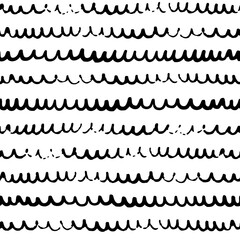 Hand drawn wave vector pattern. Abstract seamless background with scallops, lines.