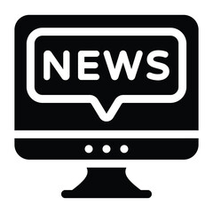 
Computer showing news word, glyph icon of online news 
