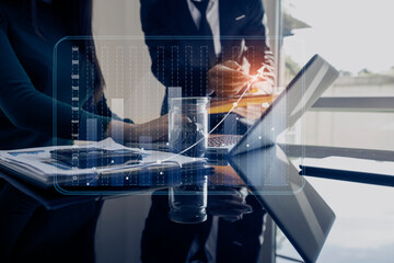 Business hands working with laptop and smartphone. Technology digital and networking or remote work. Global business network concept.