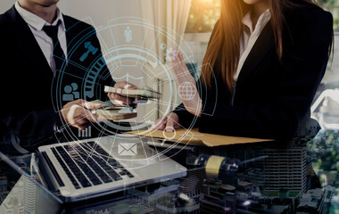 Concepts of Law and Legal services concept. Lawyer working with law icons.	