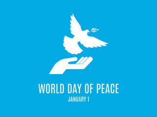 World Day of Peace on 1 January vector. Human hand with a dove of peace icon vector. Dove of peace white silhouette vector. Important day