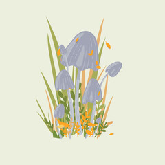 Mushrooms toadstool gray autumn colors, for cards or invitations, stickers