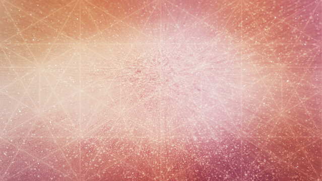 Coral, orange and pink sacred geometry hexagon & glitter background - abstract texture.