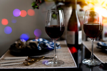 Cheers clinking of friends in party. Whisky glass and wine glass, party, bartender food and drink concept.	