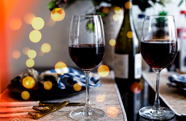 A glass of red wine.