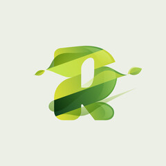 R letter eco logo with green diagonal stripes, leaves and waves.