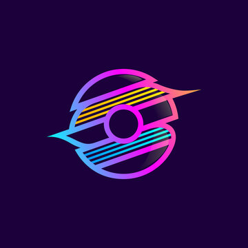 O letter logo with diagonal multicolor lines.