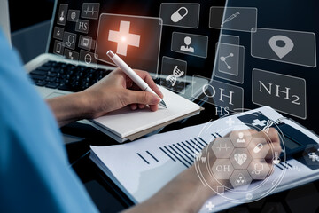 Medical technology and futuristic concept. Doctor hologram modern virtual screen interface. corona...
