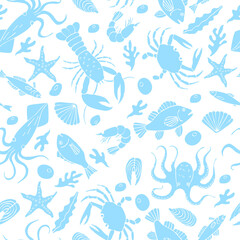 Seamless pattern with seafood