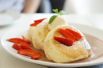 Fluffy pancake with Chocolate nuts sauce.