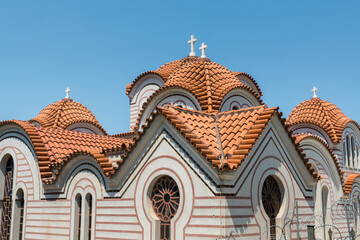 Roof with red tiles of Church of St Marina in Thissio in Athens,Great example of Orthodox Church, calm inside,  south west of the Acropolis on a site just above the Sanctuary of Zeus