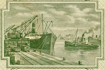 Port w Gdyni na banknocie 50 złotych z datą  01 lipca 1948									
 - obrazy, fototapety, plakaty