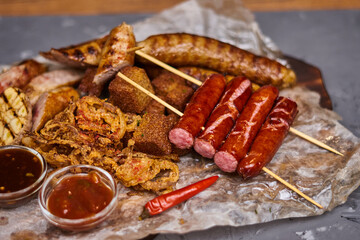 Fried sausages on the grill, Seth sausages