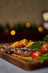 Fototapeta na wymiar Beef steak New Year background