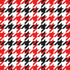 Goose foot. Christmas Pattern of crow is feet in red and black cage. Glen plaid. Houndstooth tartan tweed. Dogs tooth. Scottish checkered background. Seamless fabric texture. Vector illustration