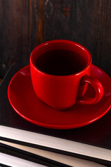 heap stack of book and cup of coffee