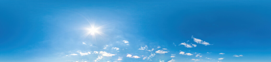 Blue sky with light clouds Seamless panorama in spherical equirectangular format with complete...