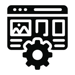 
Gear on web design, solid icon of web settings
