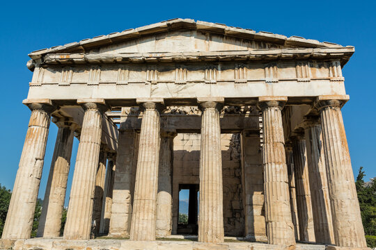 Temple of Hephaestus (Hephaestion), a well-preserved Greek temple; it remains standing largely as built. It is a Doric peripteral temple, located at the north-west side of the Agora of Athens