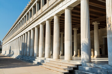 Architectural columns and walkway outside of the Museum of Ancient Agora museum, Stoa of Attalos building at the Ancient Agora of Athens