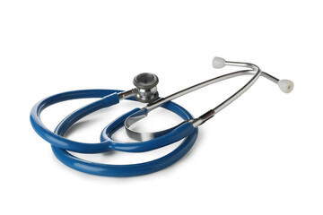Blue medical stethoscope isolated on white background