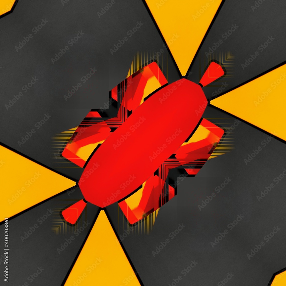 Poster vivid yellow and bright red coloured building block on dark grey background patterns and designs