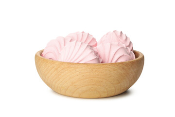 Bowl with marshmallow isolated on white background