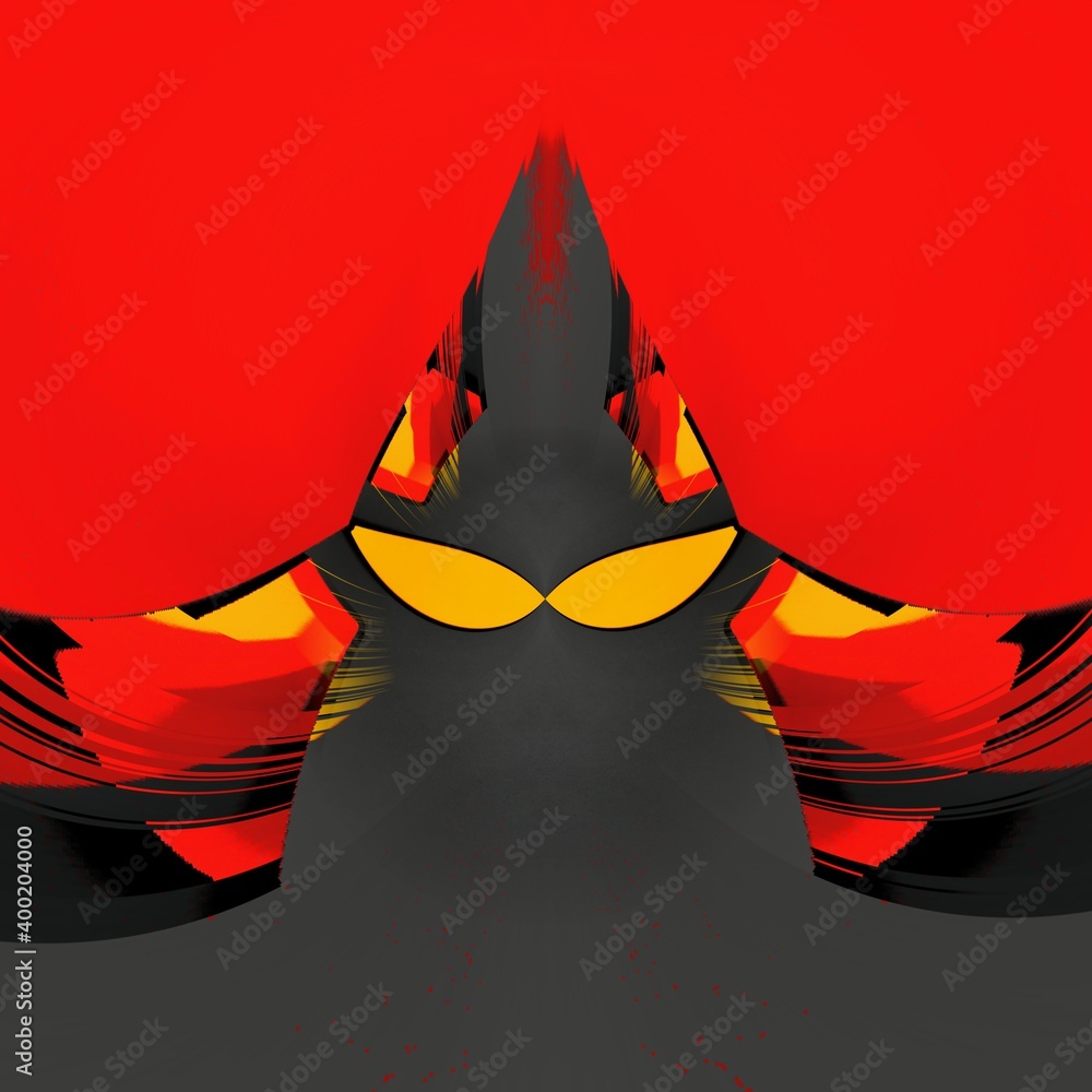 Poster vivid yellow and bright red coloured building block on dark grey background patterns and designs