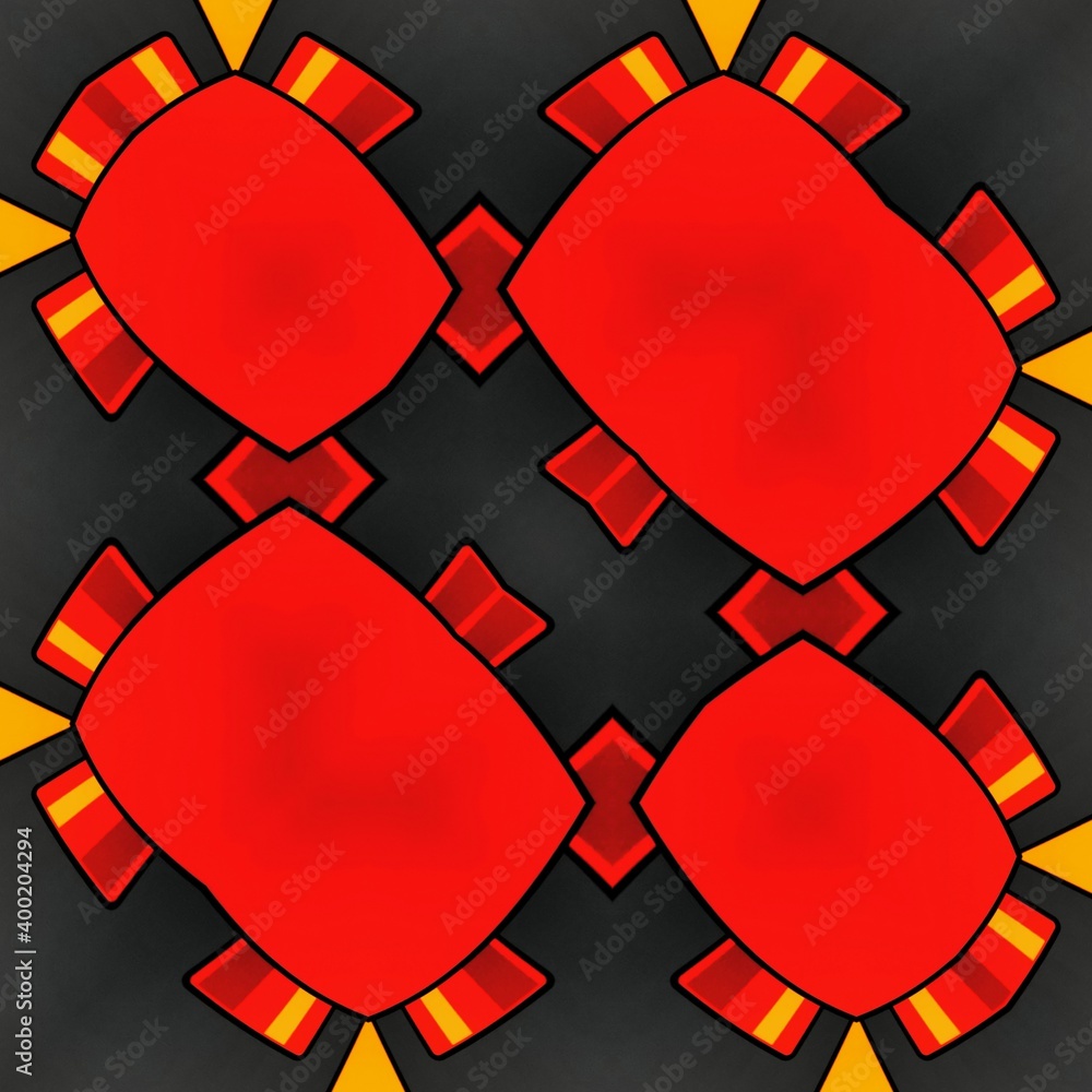 Poster vivid yellow and bright red coloured building block on dark grey background patterns and designs